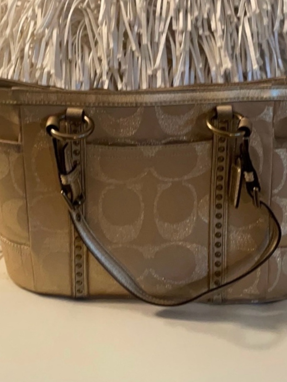 Coach Gold Signature Tote with Studded Straps